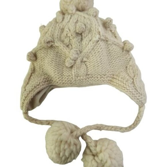 Nivanna Design Ivory Wool Bobble Chunky Knit Pom pom Hat One Size - Picture 1 of 6
